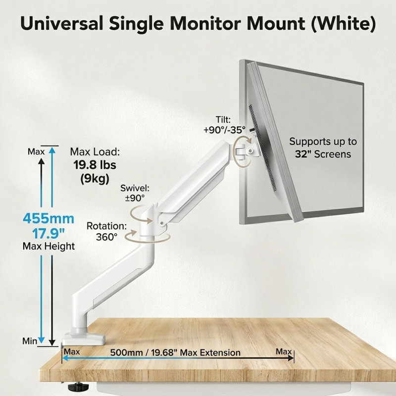 Desk Setup White - Universal Monitor Arm & Brazo Para