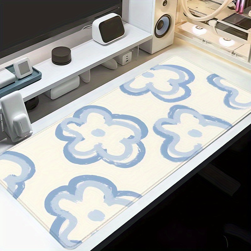 Desk Setup Blue - Blue Cloud Flower Desk Mat Non-Slip