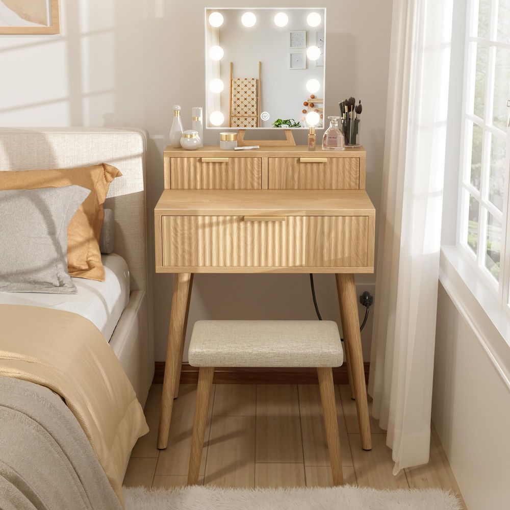 Desk Setup Girl - Small Vanity Desk with Hollywood Mirror