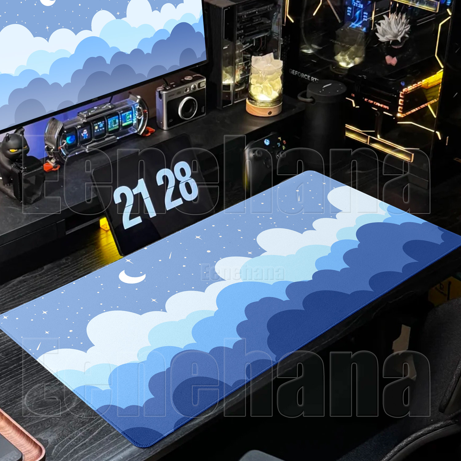 Desk Setup Blue - Blue Clouds Moon Mouse Pad PC