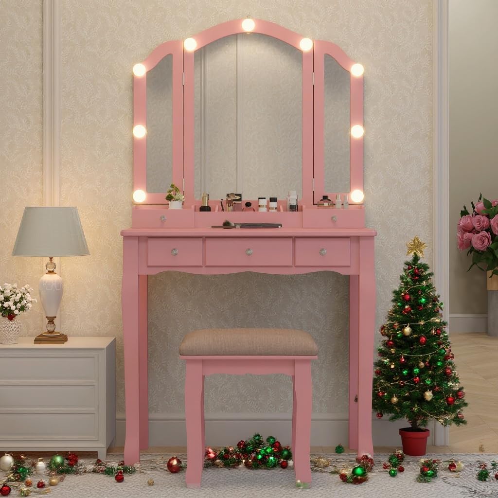 Pink Makeup Vanity Desk with M - Desk Setup Girl recensie en prijs