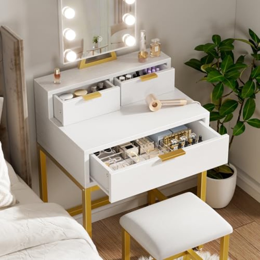 BOLUO Gold Makeup Vanity Desk  - Desk Setup Girl recensie en prijs