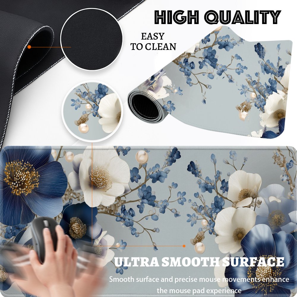 Elegant Blue Floral Desk Mat L - Desk Setup Blue recensie en prijs