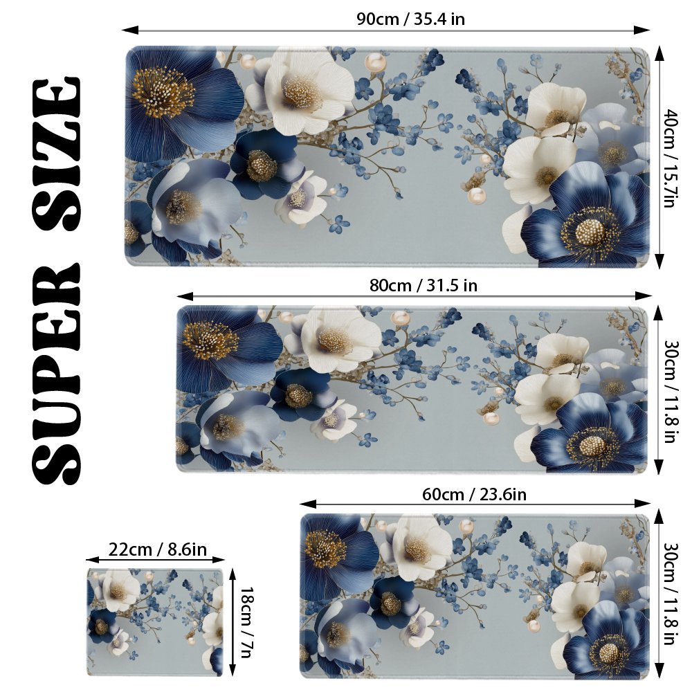 Elegant Blue Floral Desk Mat L - Desk Setup Blue recensie en prijs