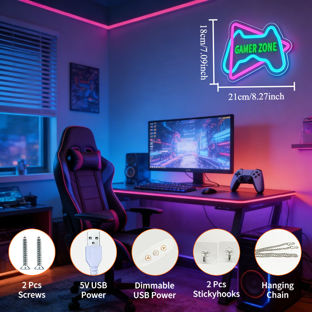 Gamer Zone Neon Sign USB Gifts - Desk Setup Blue recensie en prijs