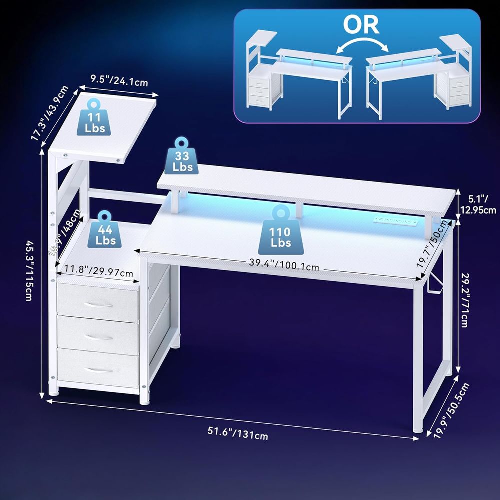 White 52 L-Shaped Gaming Desk  - Desk Setup White recensie en prijs