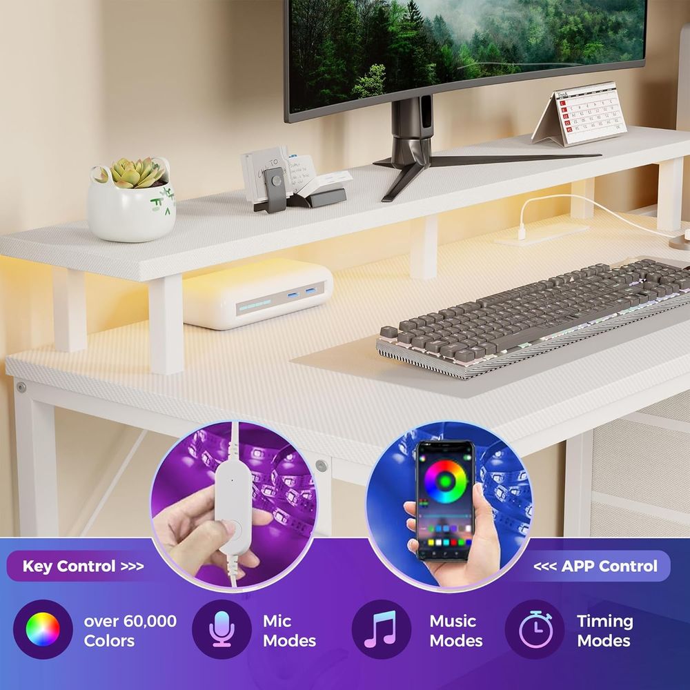White 52 L-Shaped Gaming Desk  - Desk Setup White recensie en prijs